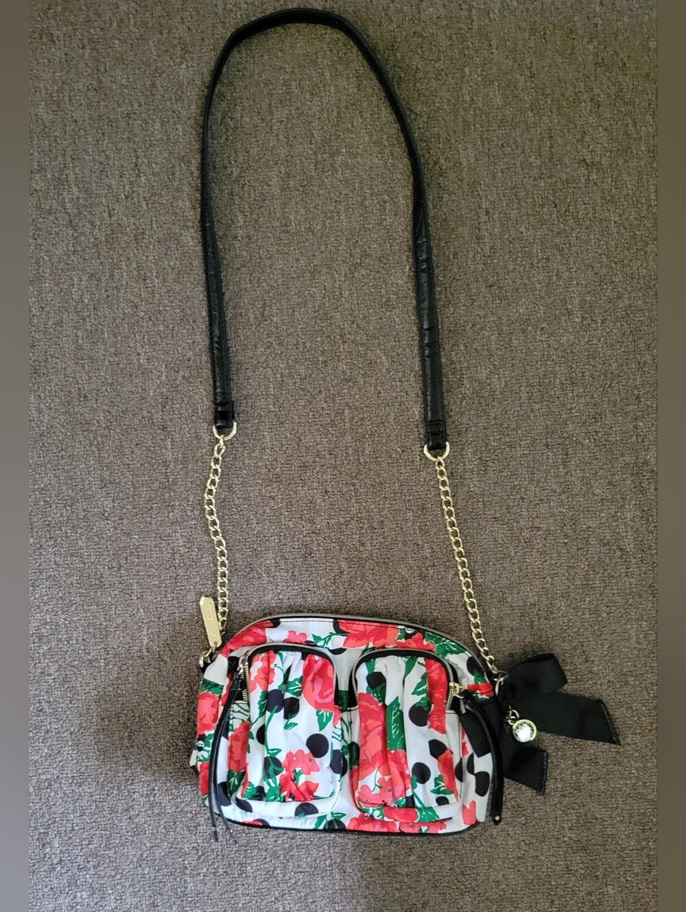 Betsey Johnson Rose Polka Dot Cargo Cross Body HandBag Purse